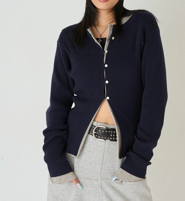  「リブニットナローカーディガン」|カーディガン|ネイビー