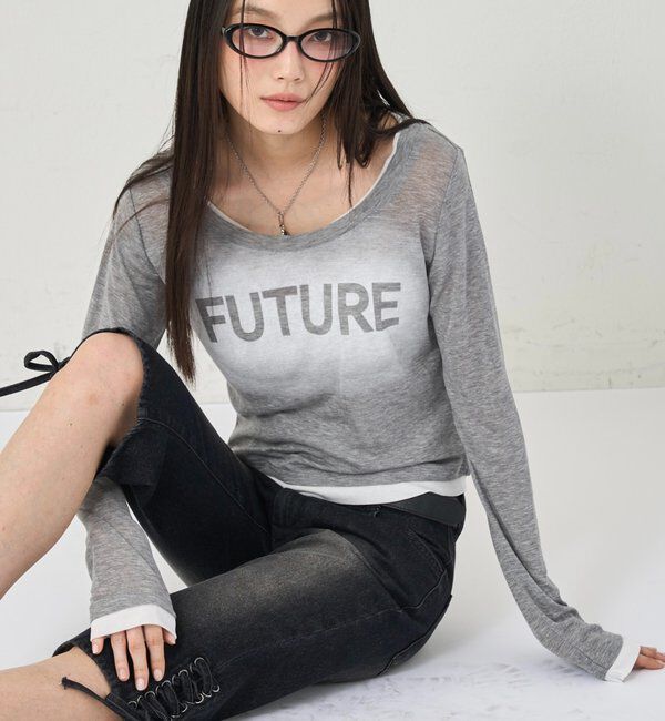  「スプレーロゴレイヤードシアートップス」|Tシャツ・カットソー|