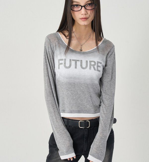  「スプレーロゴレイヤードシアートップス」|Tシャツ・カットソー|