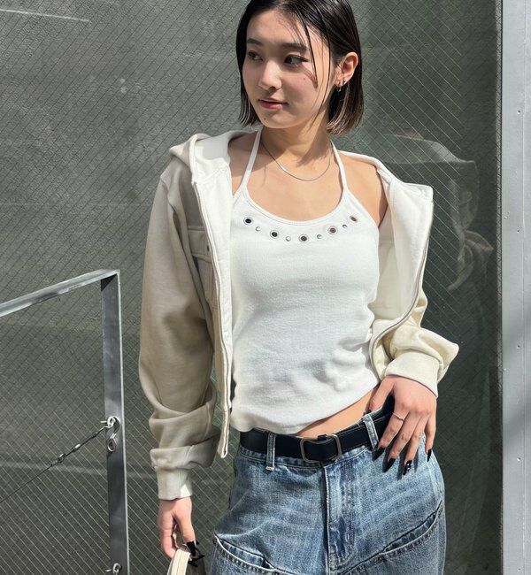  「カップ付きアイレットホルターキャミ」|キャミソール|