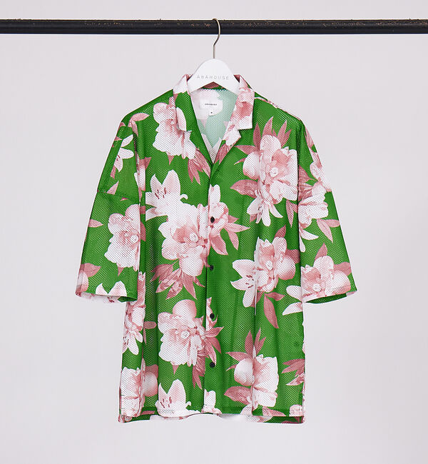 ABAHOUSE「【フラワープリント】ハーフスリーブ メッシュシャツ」|シャツ・ブラウス|