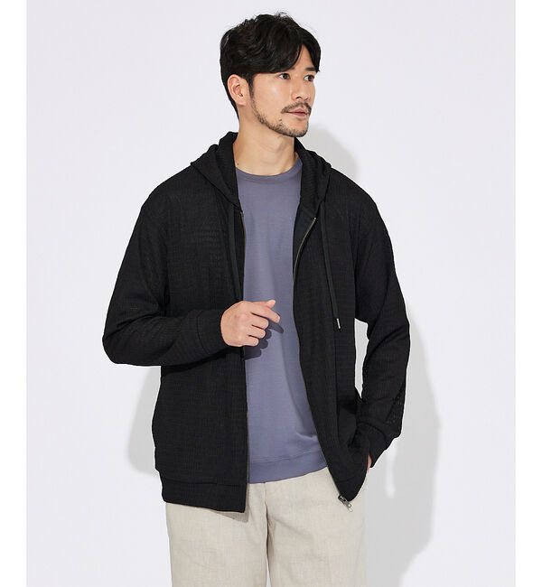 ABAHOUSE「ブロック柄メッシュ　ダブル ジップパーカー / シアーストレッチ」|パーカー|