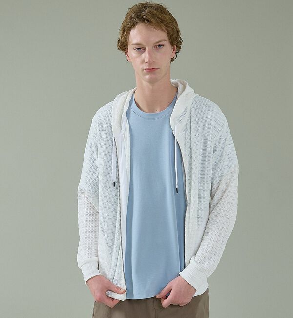 ABAHOUSE「シアーストレッチ ダブルジップ メッシュパーカー」|パーカー|ホワイト