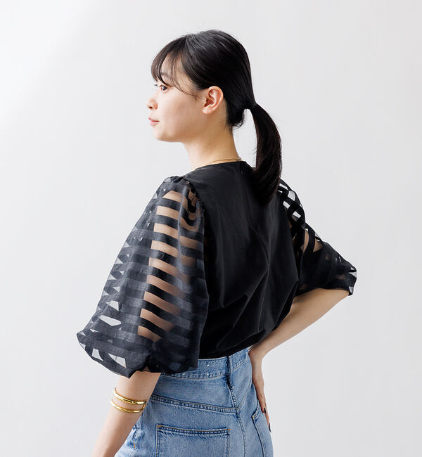 Rouge vif「シアーボーダースリーブブラウス」|シャツ・ブラウス|