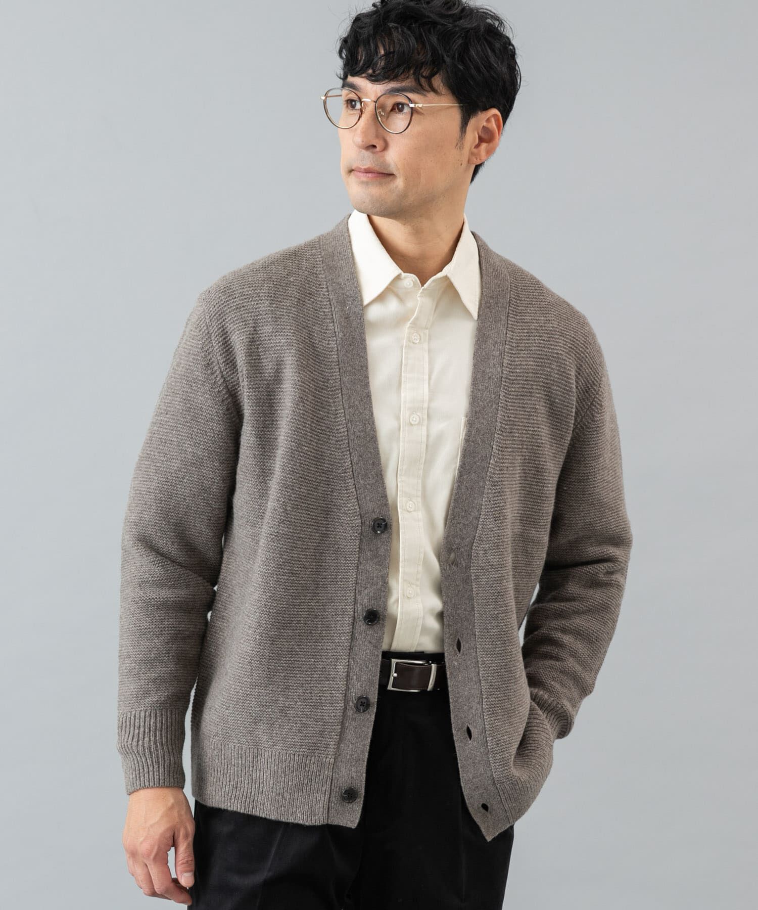 URBAN RESEARCH ROSSO「『XLサイズあり』ハミルトンウールガーター編みVネックカーディガン」|カーディガン|グレー系その他