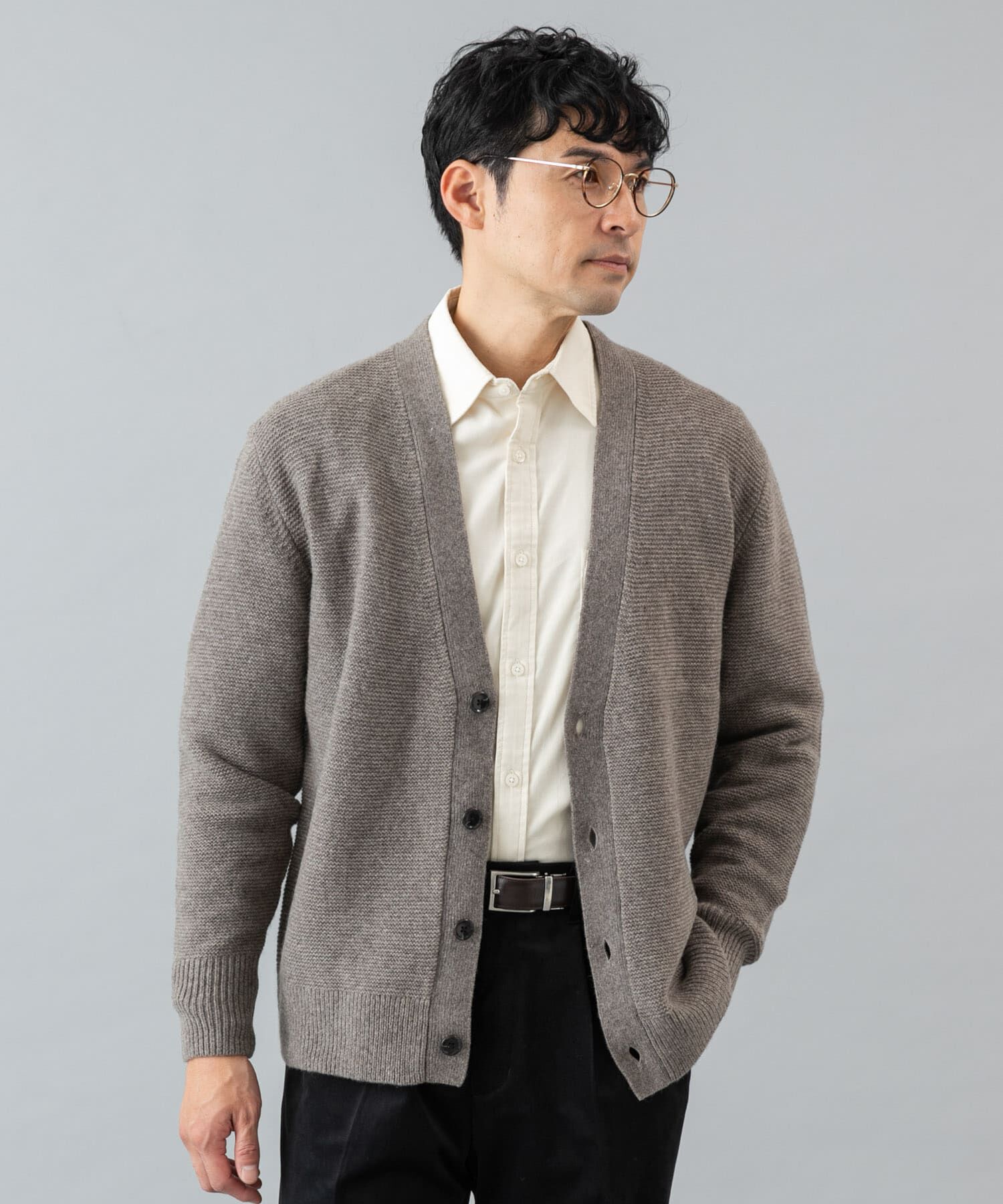 URBAN RESEARCH ROSSO「『XLサイズあり』ハミルトンウールガーター編みVネックカーディガン」|カーディガン|