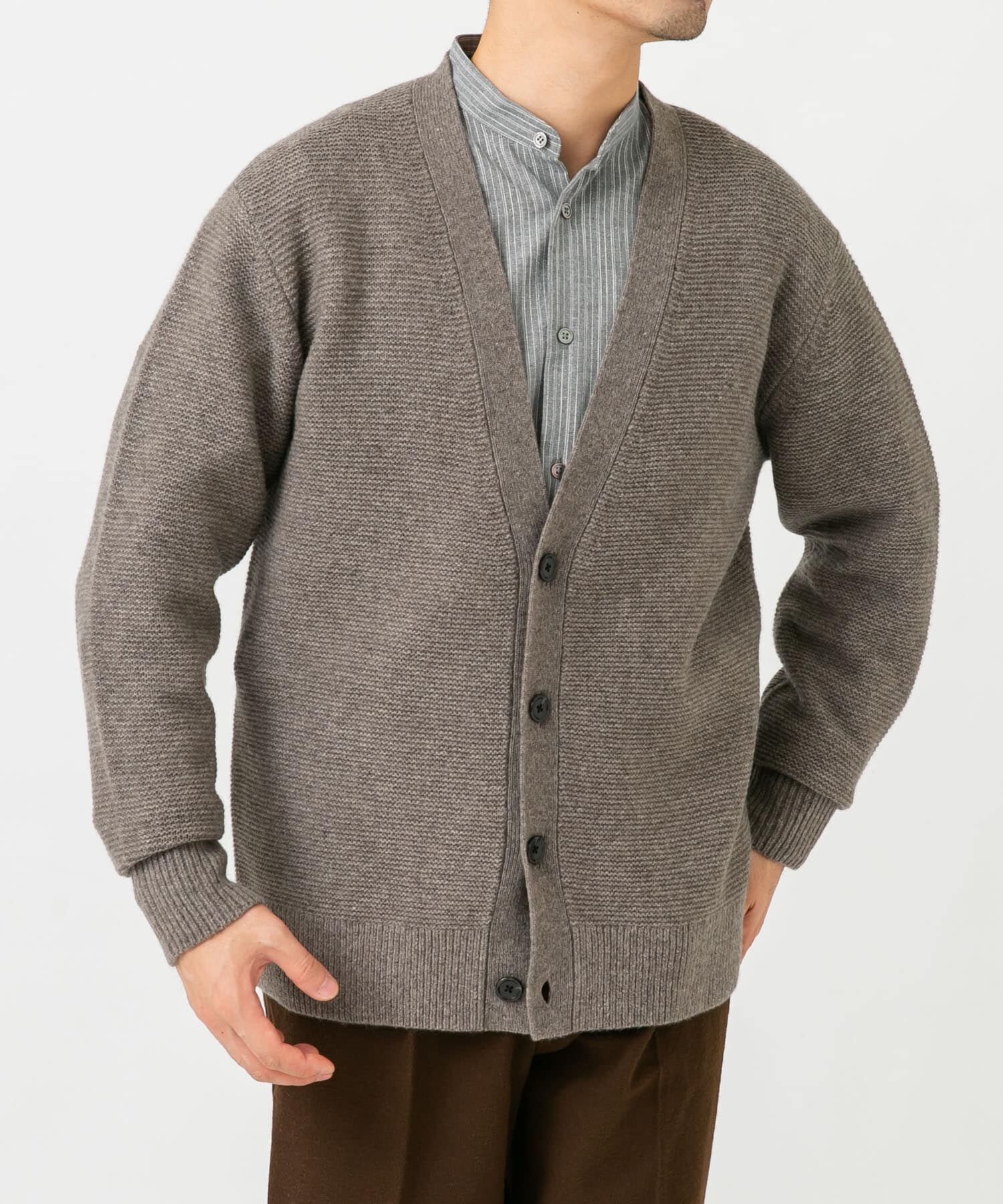 URBAN RESEARCH ROSSO「『XLサイズあり』ハミルトンウールガーター編みVネックカーディガン」|カーディガン|