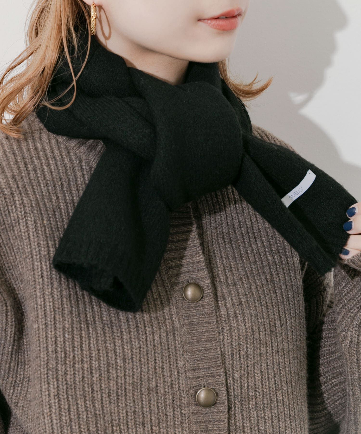 SMELLY「プレーンニットマフラー」|マフラー|ブラック