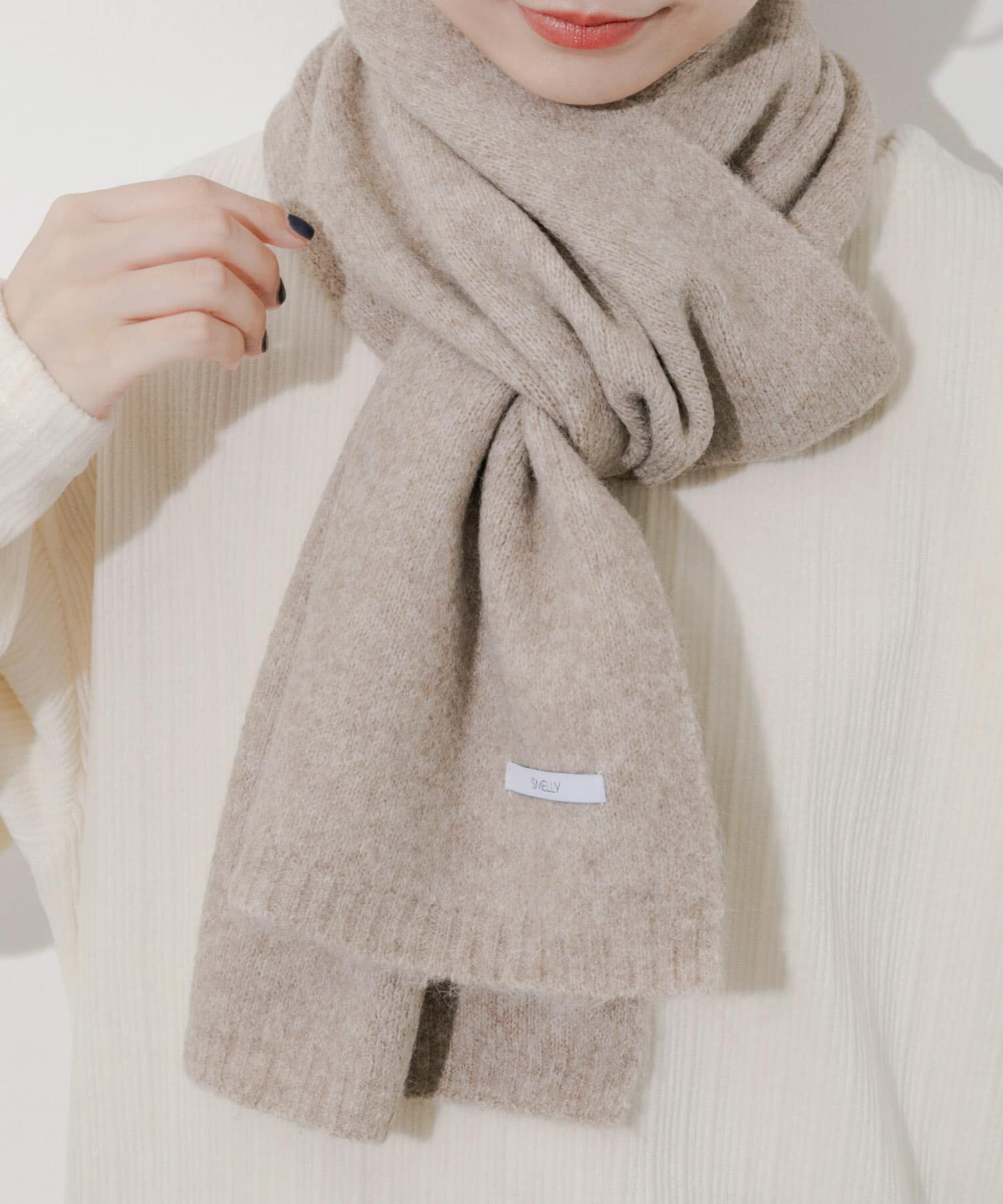 SMELLY「プレーンニットマフラー」|マフラー|ベージュ