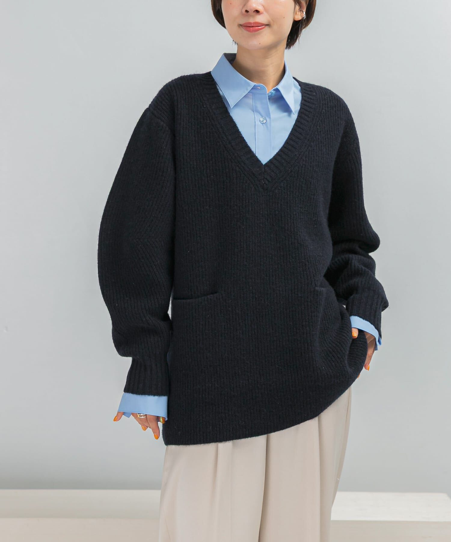 URBAN RESEARCH ROSSO「アルパカ混カーブスリーブVネックプルオーバー」|ニット・セーター|ネイビー