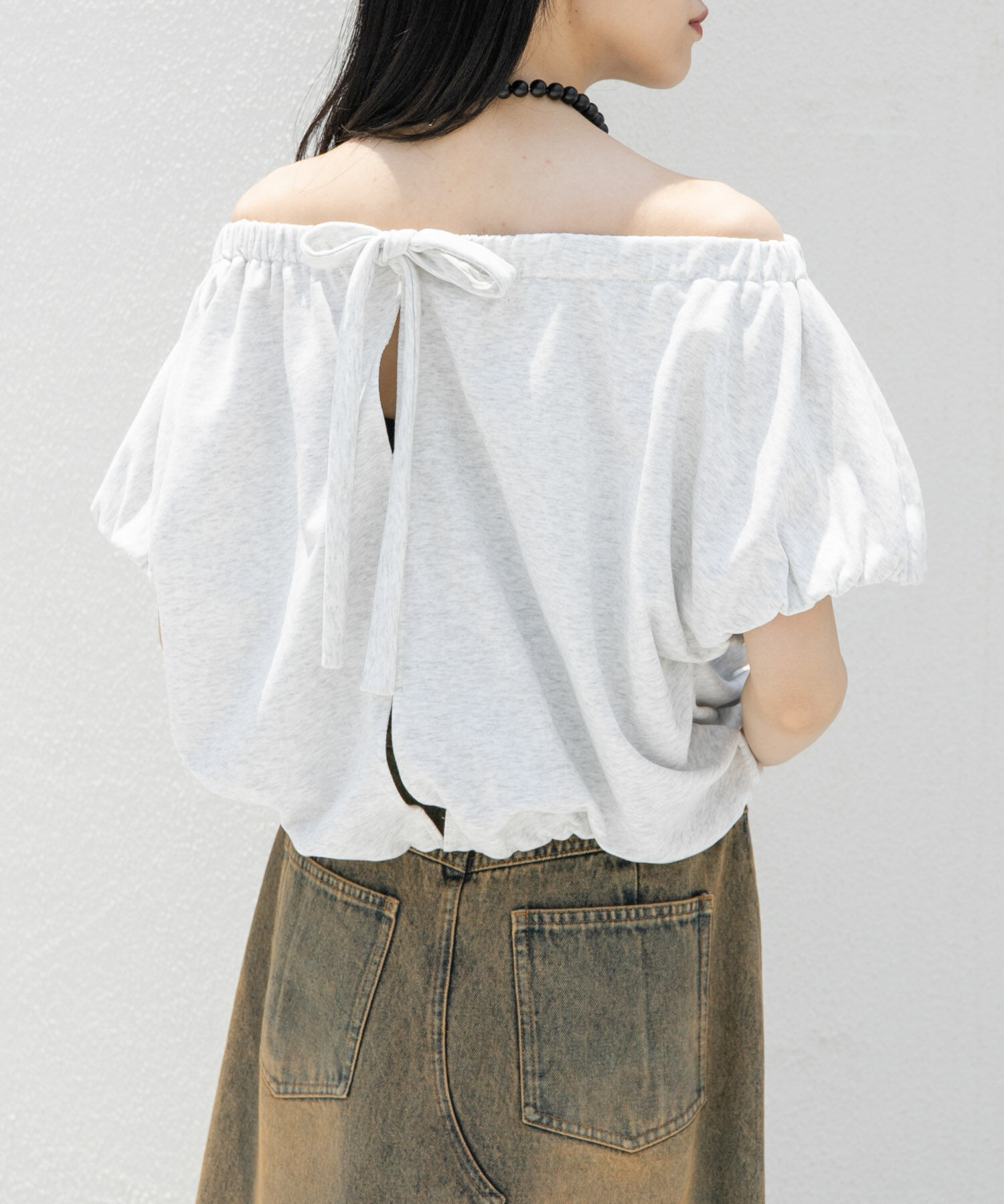  「リボンギャザースウェット」|スウェット・ジャージ|オートミール