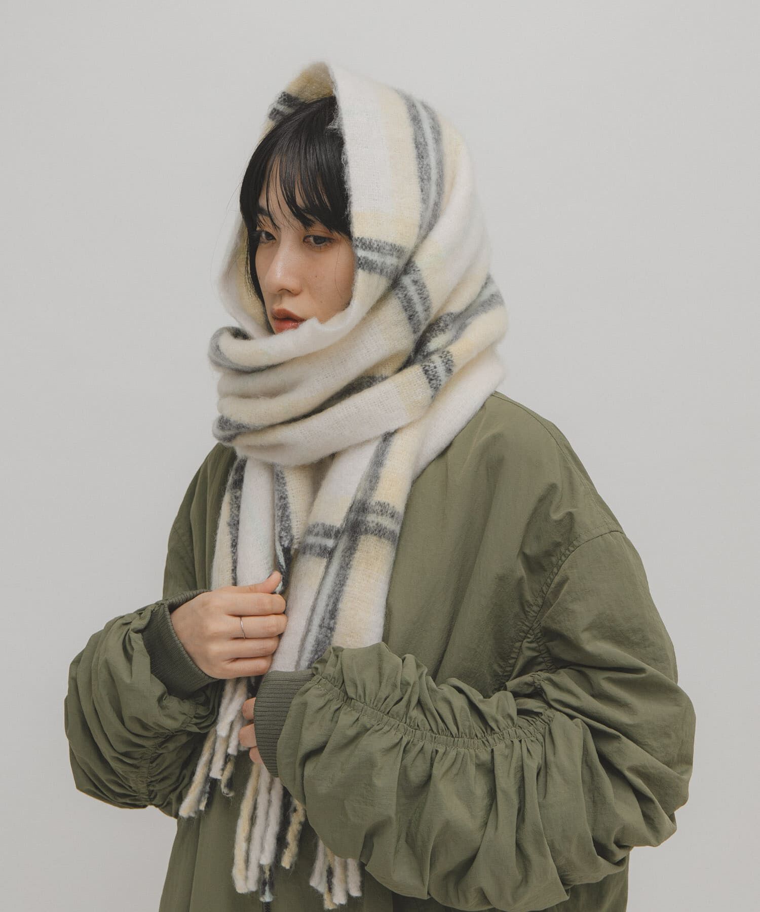  「ブークレチェックストール」|ストール|ホワイト系その他