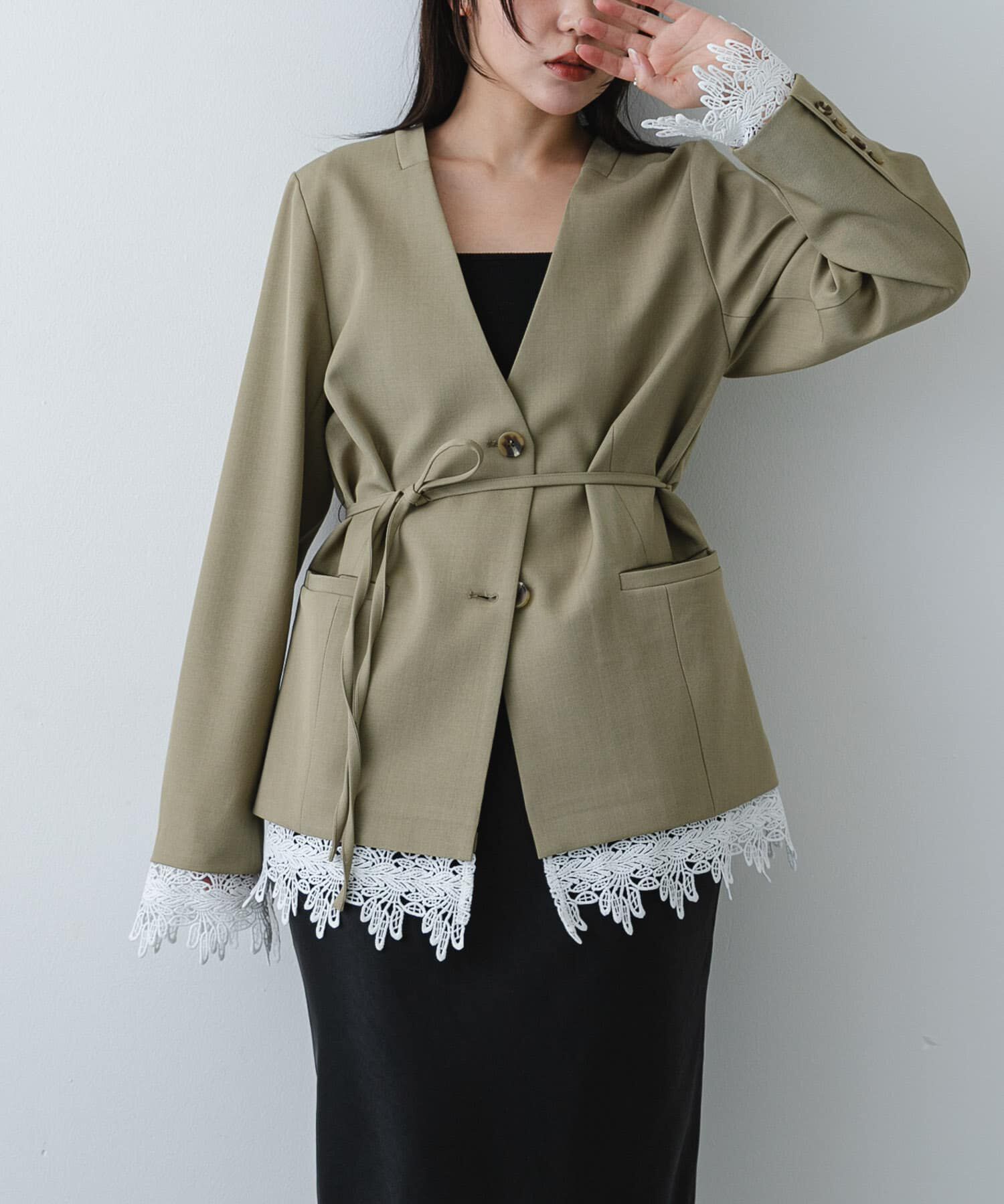 SENSE OF PLACE by URBAN RESEARCH「レースレイヤードノーカラージャケット」|ノーカラージャケット|