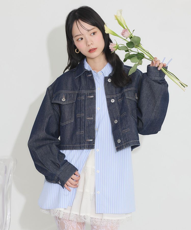 earth music&ecology「ショートデニムジャケット」|テーラードジャケット|