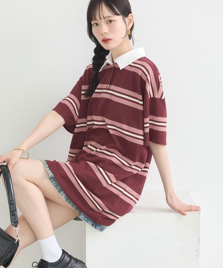 earth music&ecology「レトロボーダーラガーミニワンピース」|ワンピース|Border Pink