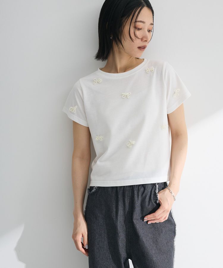 Green Parks「・swing by パールリボンモチーフTEE」|Tシャツ・カットソー|Off White