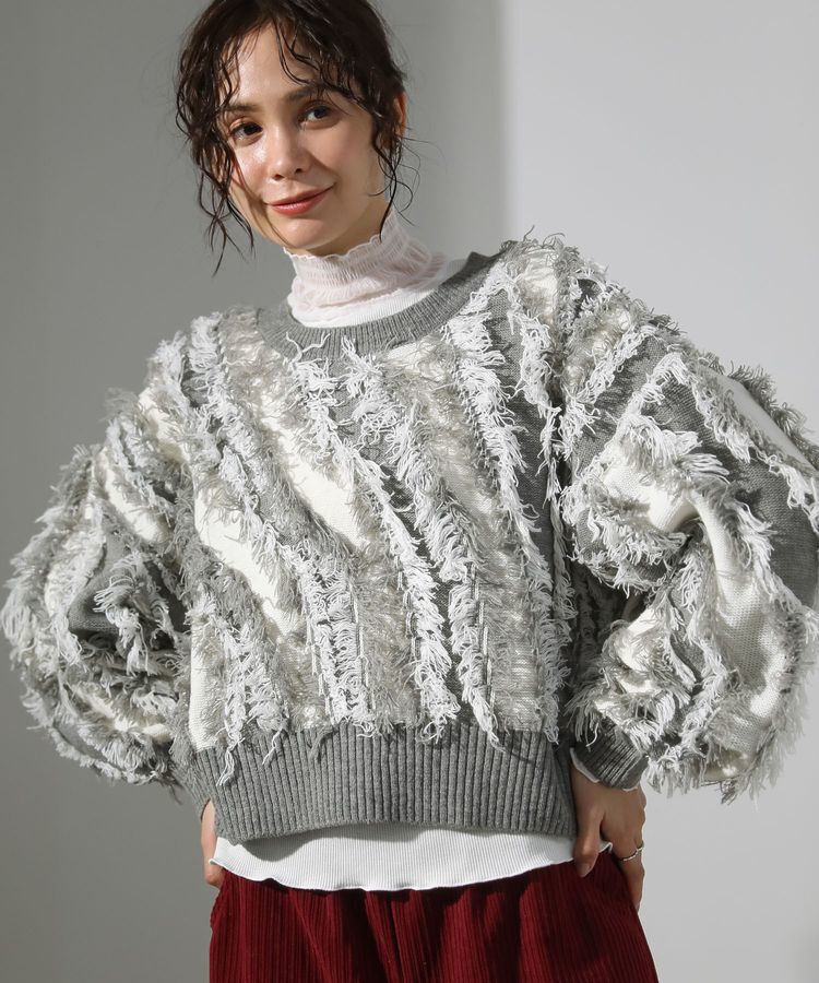 Green Parks「・ELENCARE DUE フリンジジャカードニット」|ニット・セーター|Gray
