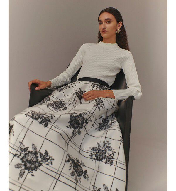 LOULOU WILLOUGHBY「【LOULOU WILLOUGHBY】SILK COフラワーチェックスカート」|フレア|