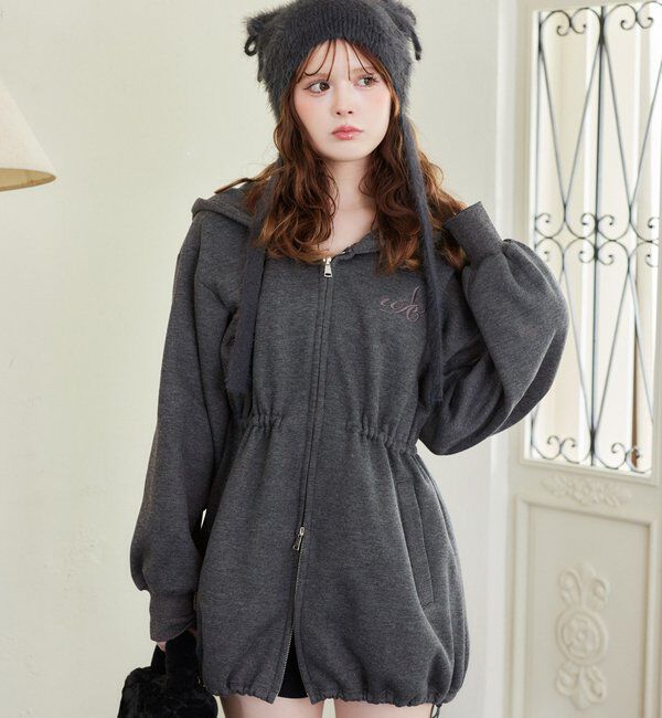  「ロゴ刺繍入り裏起毛ビッグパーカー」|プルオーバー|チャコールグレー