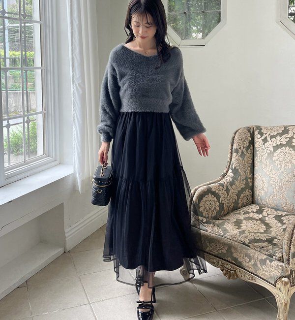  「後ろリボン2wayニットSETワンピ」|ワンピース|