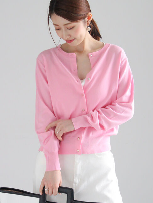 Te chichi「ハイツイストコットンクルーカーディガン」|カーディガン|ピンク