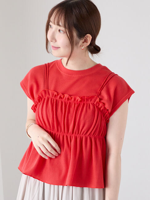 Te chichi TERRASSE「ワッフルビスチェセットTシャツ」|Tシャツ・カットソー|オレンジ
