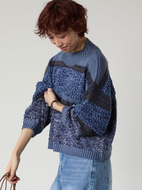 Lugnoncure「マルチデザインボーダーニット」|ニット・セーター|ブルー