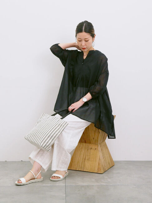 Samansa Mos2 blue「◎シフォンタックブラウス」|シャツ・ブラウス|