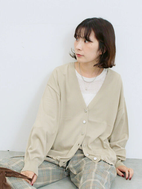 Samansa Mos2 blue「裾ドロストニットカーディガン」|カーディガン|