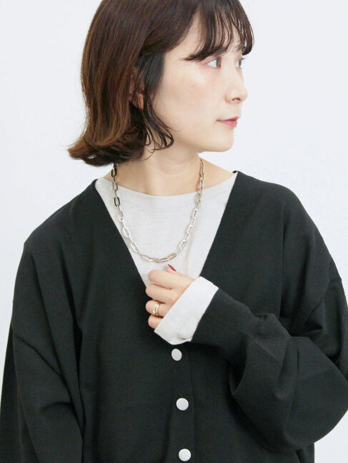 Samansa Mos2 blue「裾ドロストニットカーディガン」|カーディガン|