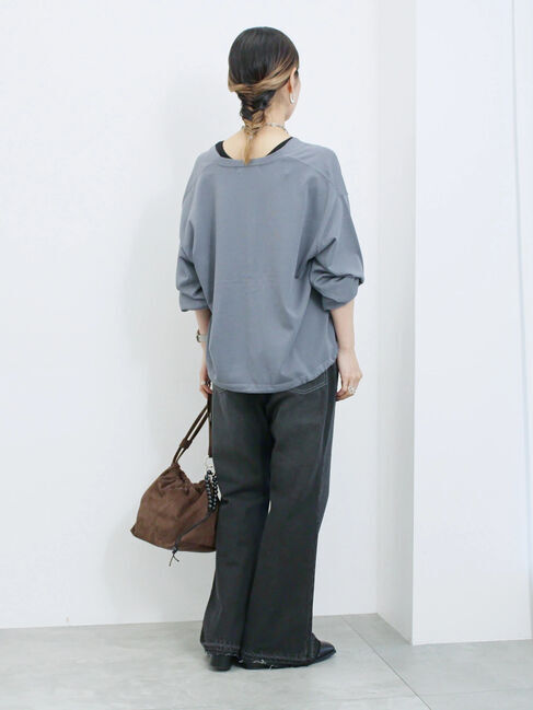 Samansa Mos2 blue「裾ドロストニットカーディガン」|カーディガン|