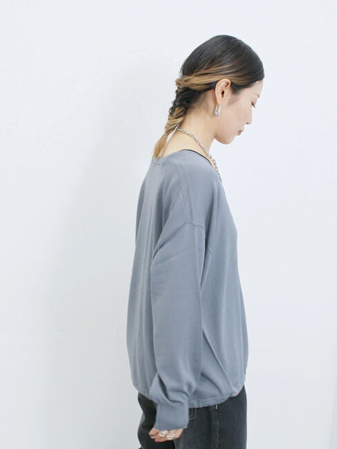 Samansa Mos2 blue「裾ドロストニットカーディガン」|カーディガン|