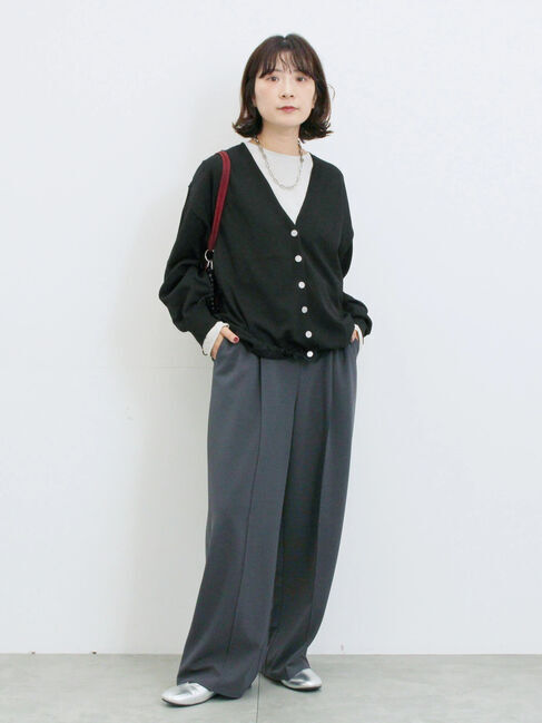 Samansa Mos2 blue「裾ドロストニットカーディガン」|カーディガン|