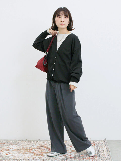 Samansa Mos2 blue「裾ドロストニットカーディガン」|カーディガン|