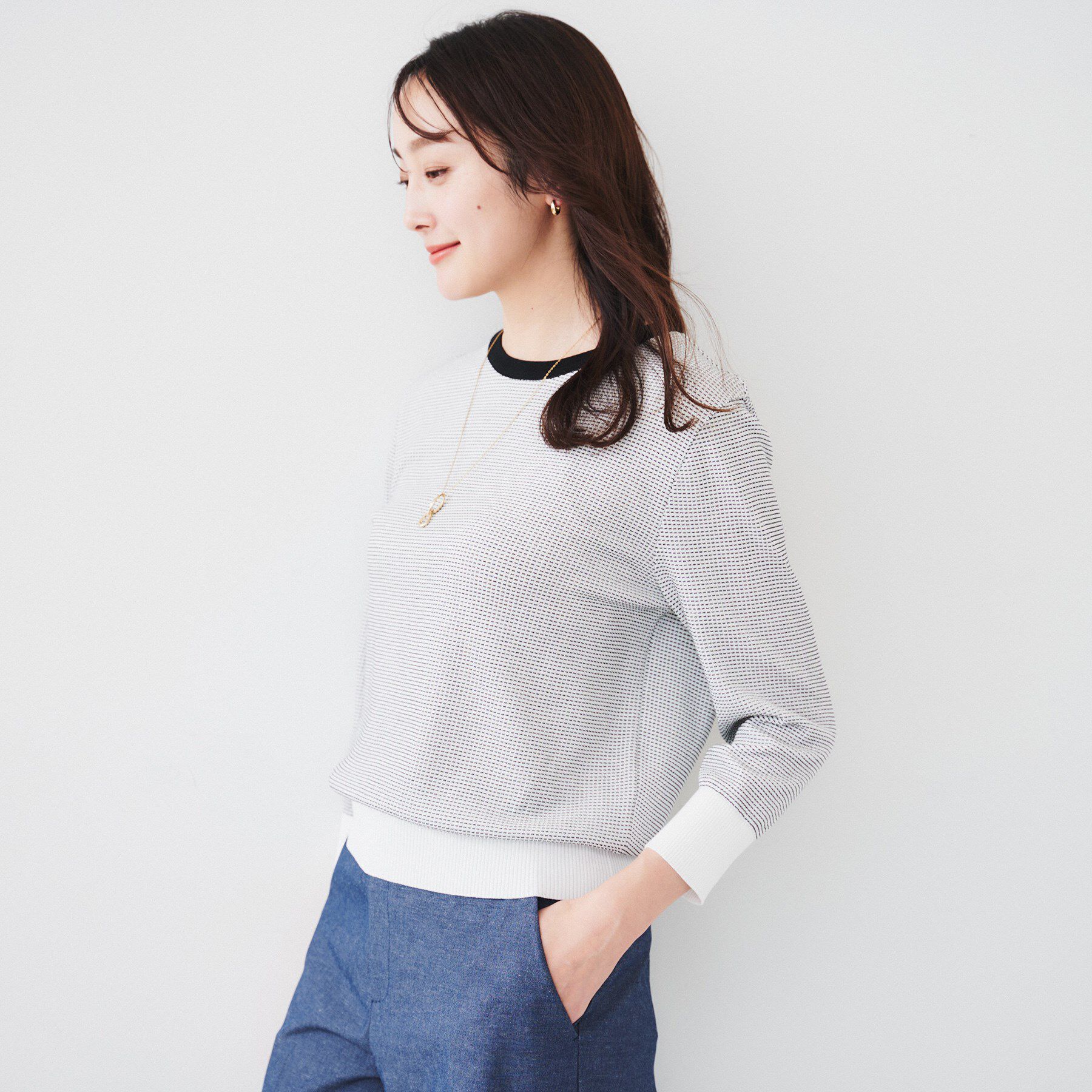 UNTITLED「【配色カラー/アンサンブル可能】きれいめ七分袖ニット」|ニット・セーター|