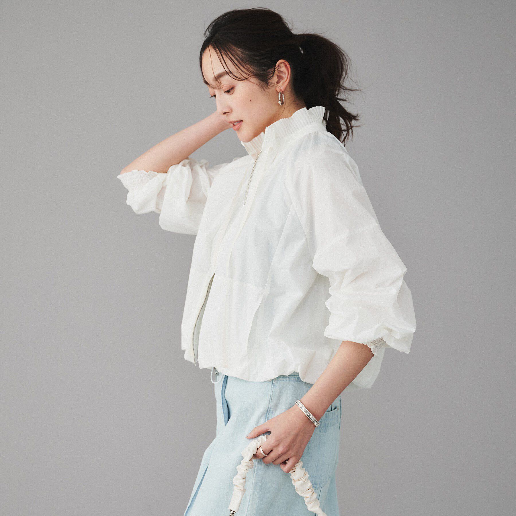 UNTITLED「【MARILYN MOON】プリーツナイロンシアーバルーンブルゾン」|ブルゾン・スタジャン|