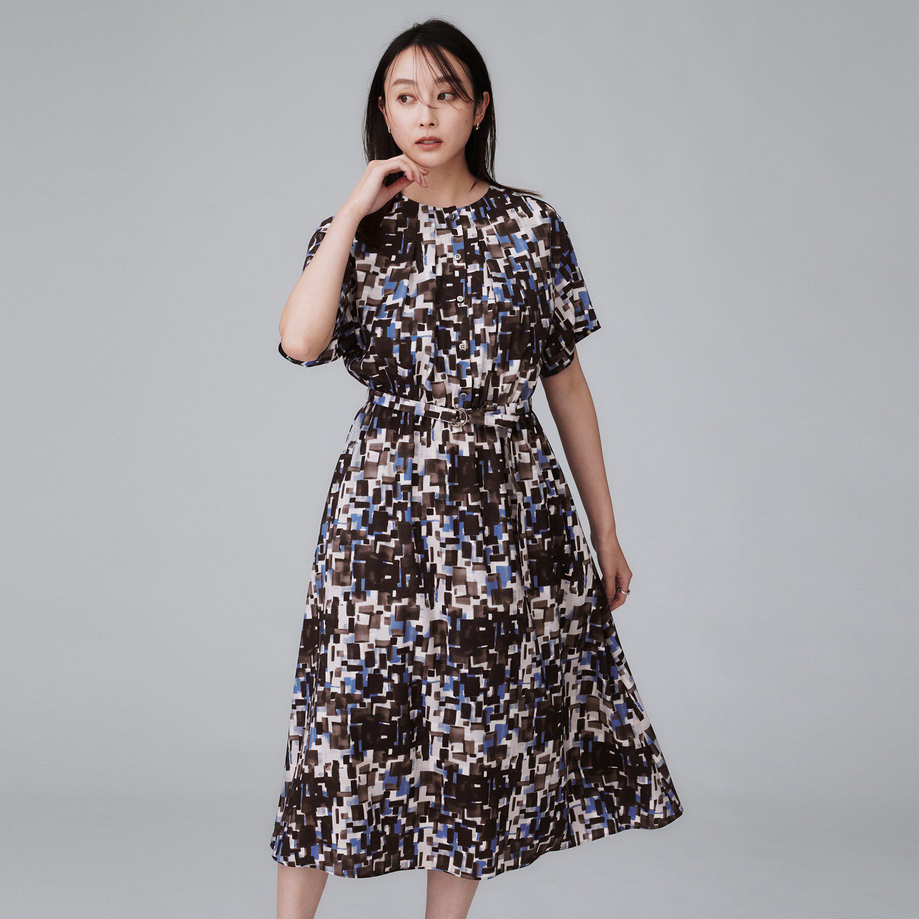 UNTITLED「【洗える/前開きボタン/ベルト付】ブロック柄ワンピース」|ワンピース|