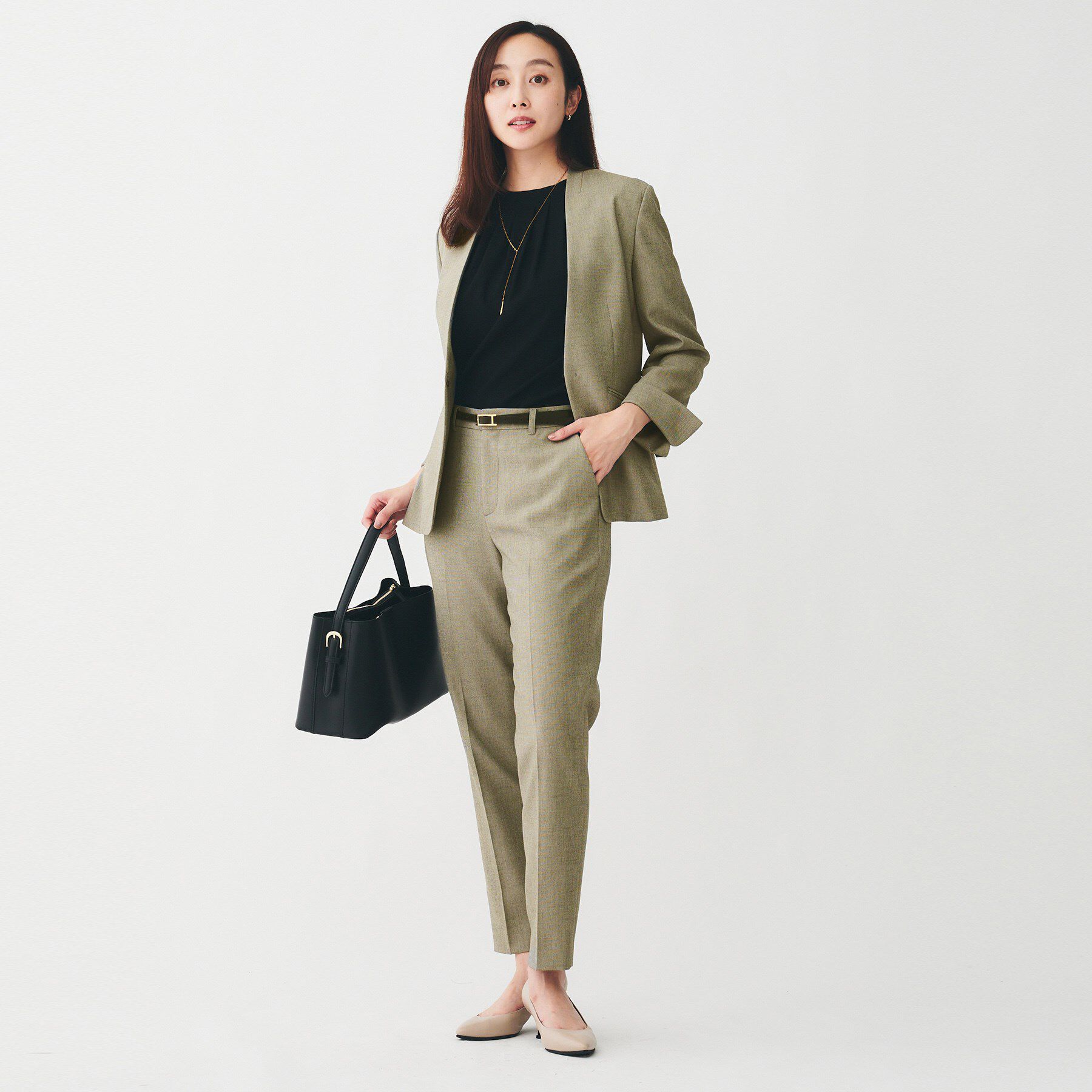 UNTITLED「【洗える/お仕事スーツ】ドライメランジ カラーレスジャケット」|ノーカラージャケット|