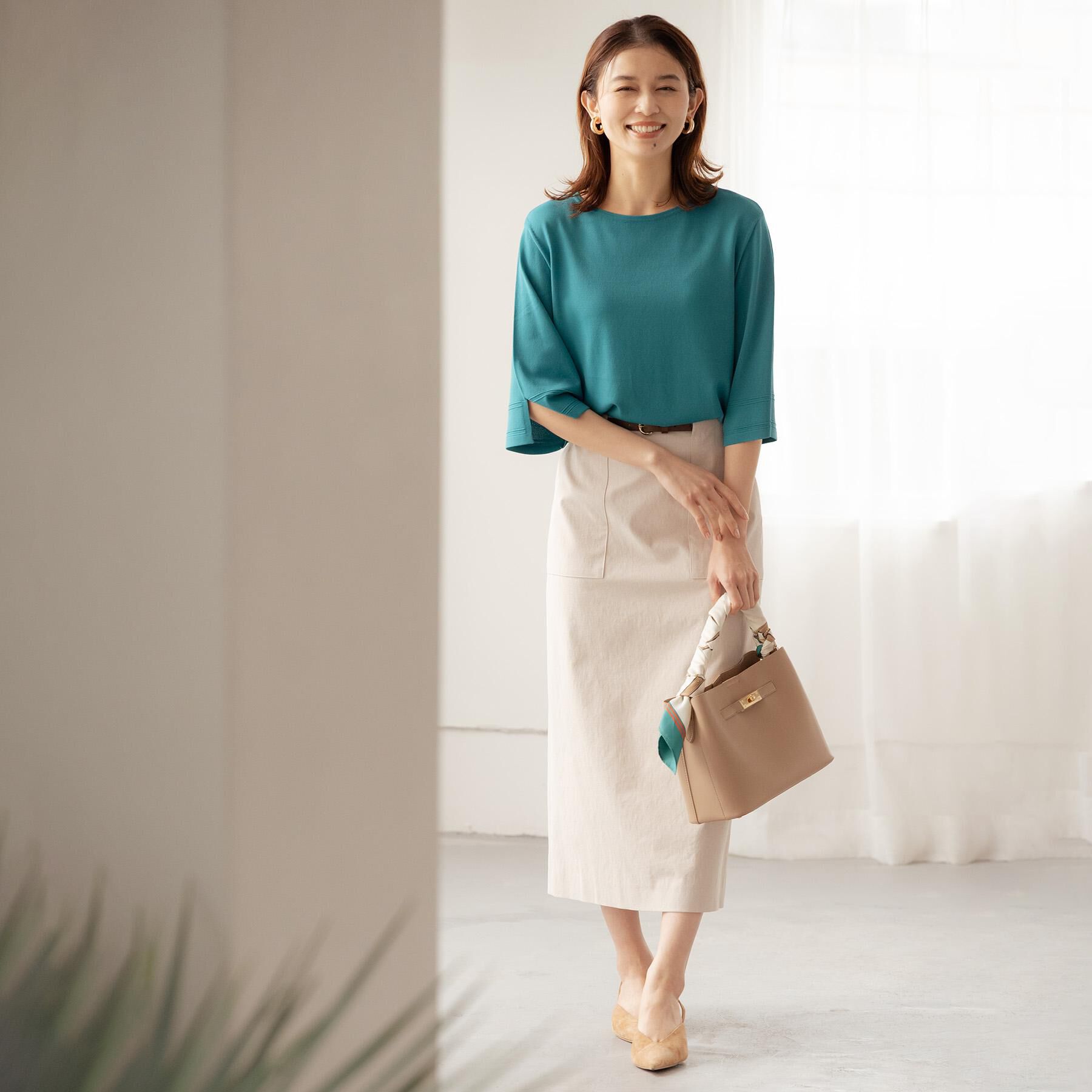 UNTITLED「【洗える/後ろウエストゴム】オックスアイラインスカート」|スカート|