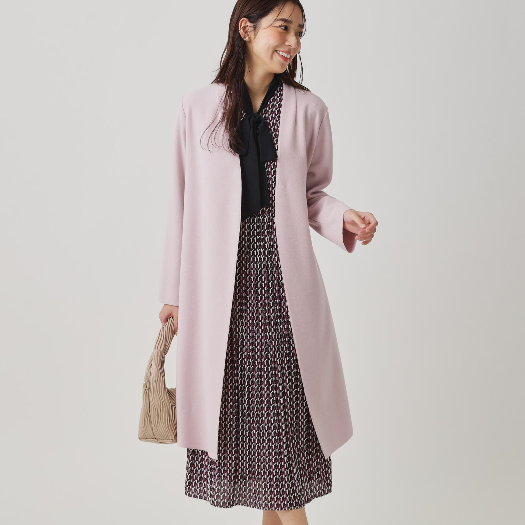 COUP DE CHANCE「【日本製／軽量】Iラインシルエットのコーディガン」|ノーカラーコート|ライトピンク(070