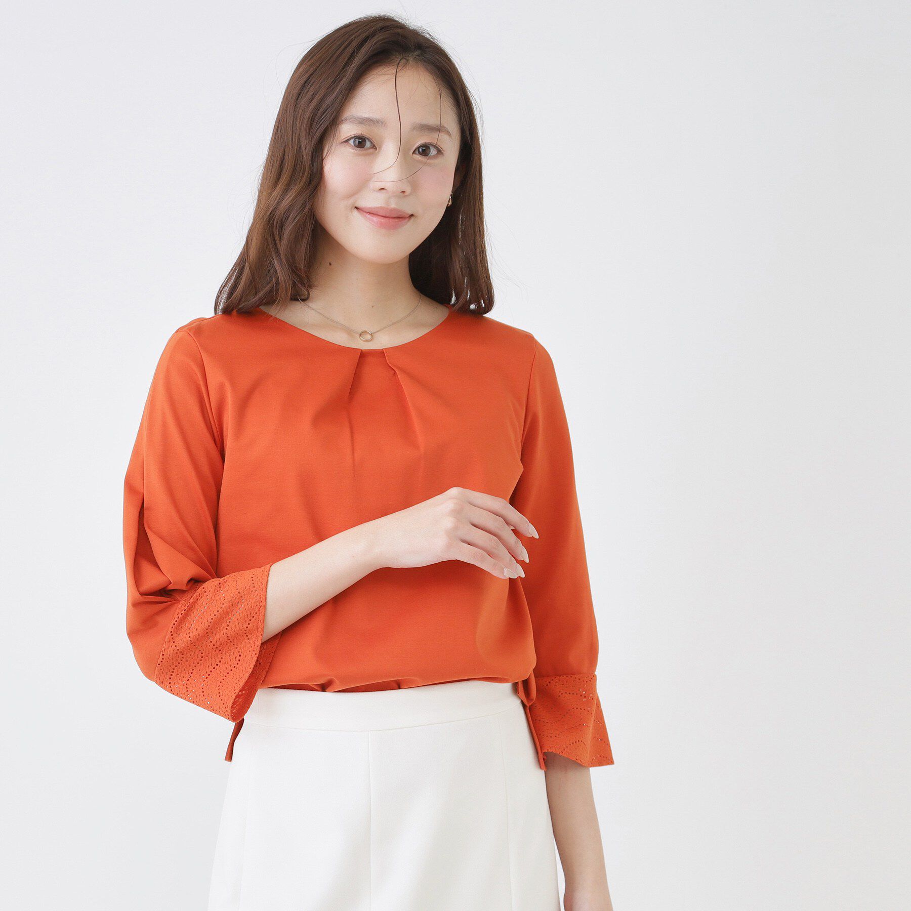 COUP DE CHANCE「【手洗い可／日本製】レース袖カットソー」|Tシャツ・カットソー|オレンジ(067)