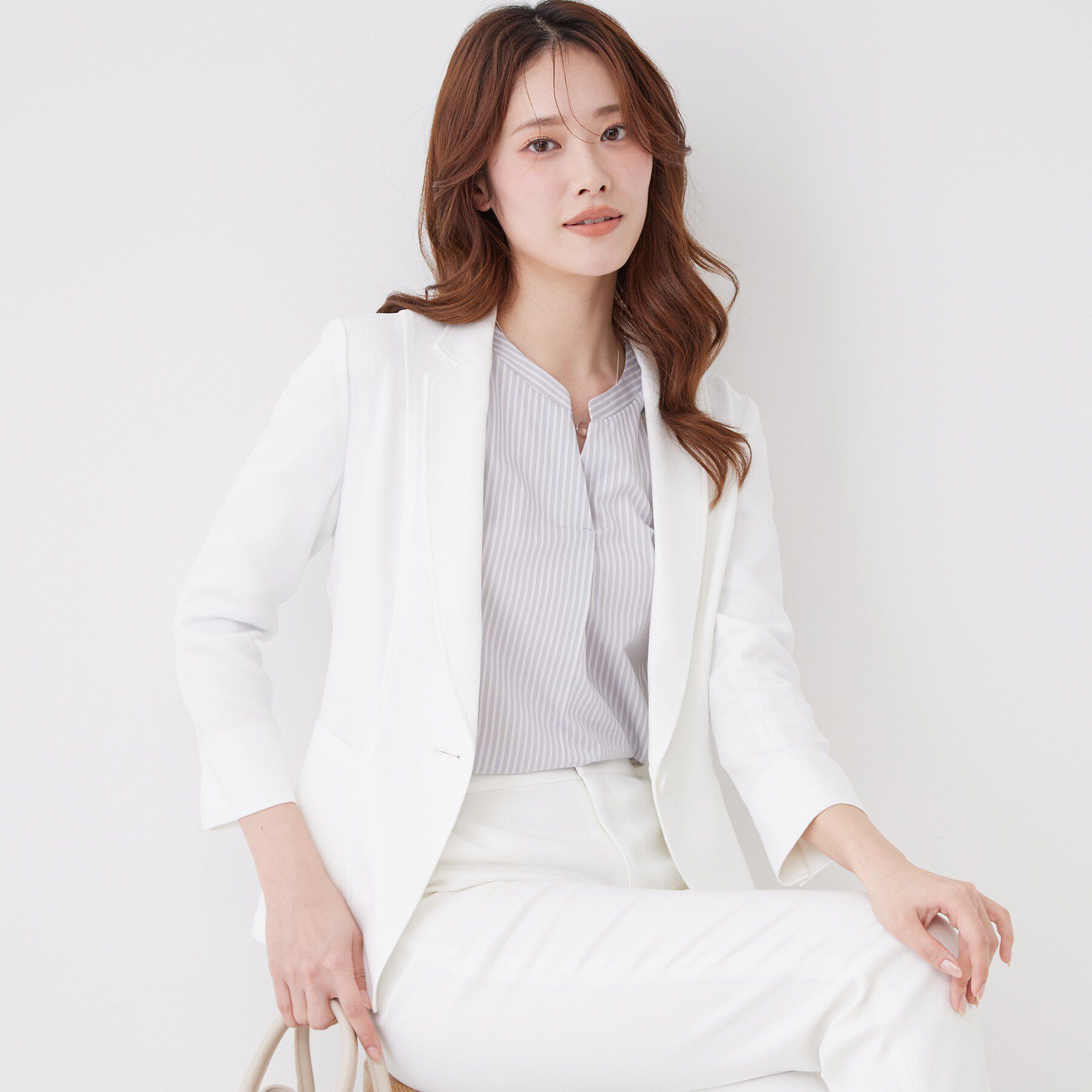 COUP DE CHANCE「【手洗い可／日本製／7分袖／UVケア】リネンライク テーラードジャケット」|テーラードジャケット|ホワイト(001)