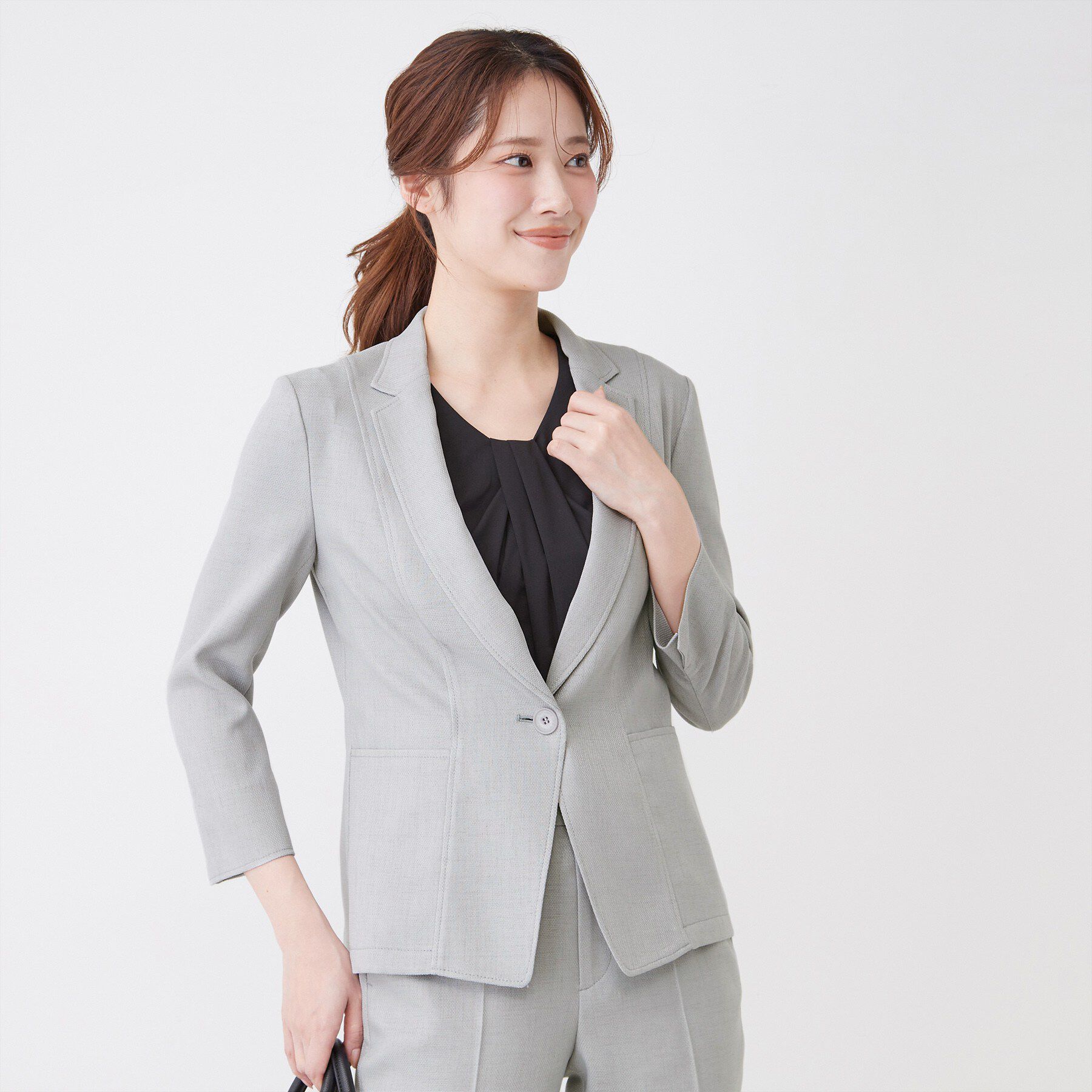 COUP DE CHANCE「【手洗い可／日本製／7分袖／UVケア】リネンライク テーラードジャケット」|テーラードジャケット|チャコールグレー(0