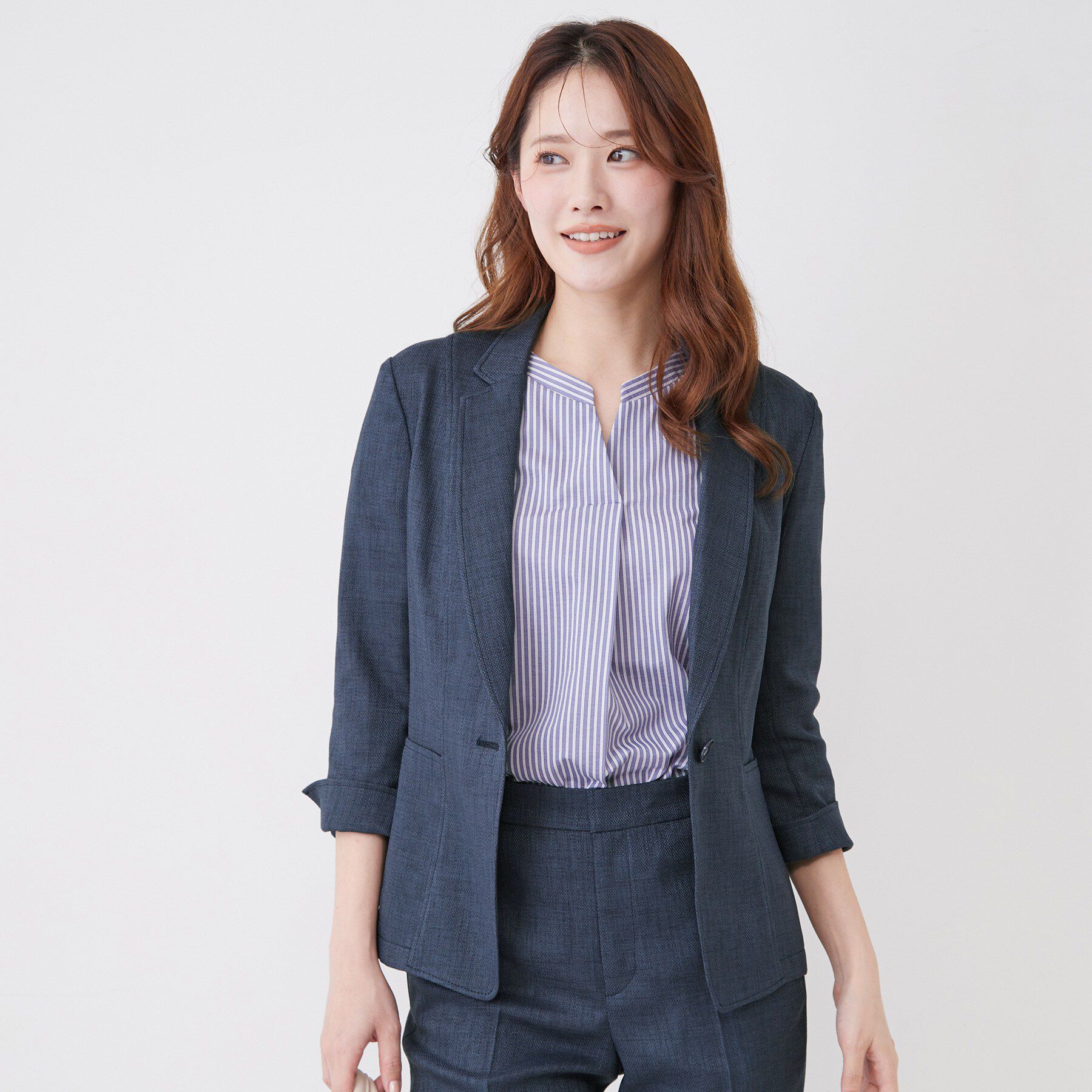 COUP DE CHANCE「【手洗い可／日本製／7分袖／UVケア】リネンライク テーラードジャケット」|テーラードジャケット|ブルー(092)