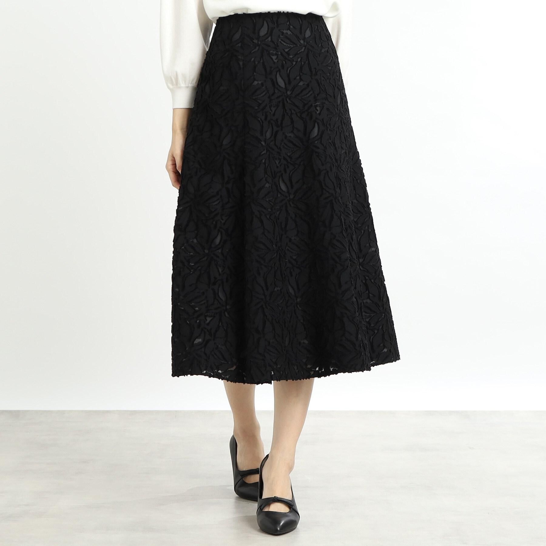 Reflect「【手洗い可】カットジャカードロングスカート」|スカート|ブラック(419)
