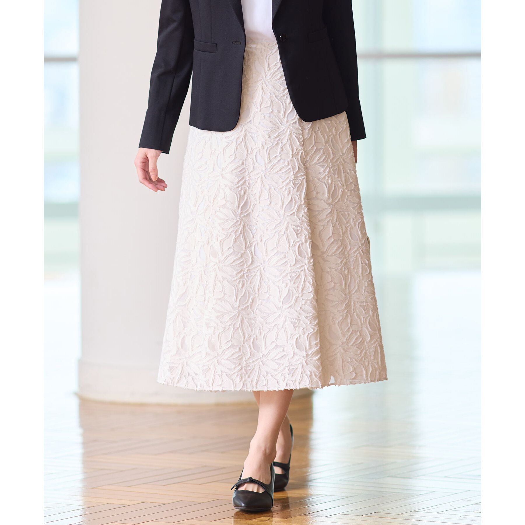 Reflect「【手洗い可】カットジャカードロングスカート」|スカート|ライトベージュ(45