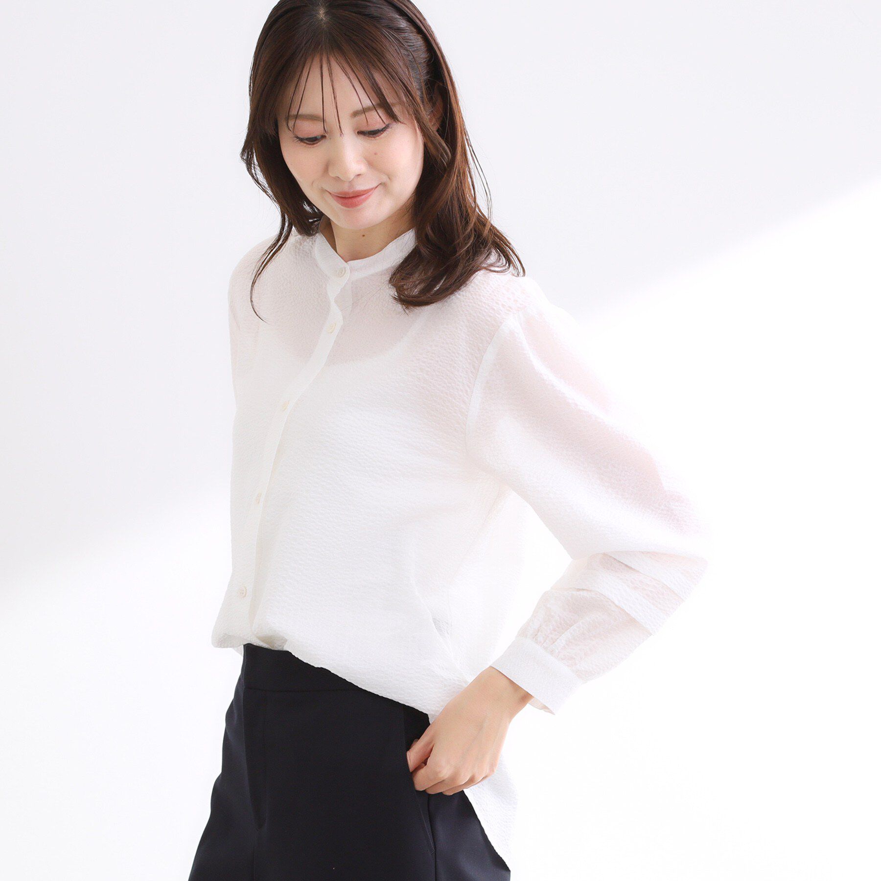 Reflect「【ゆったり着られる◎】バンドカラーシャツブラウス」|シャツ・ブラウス|