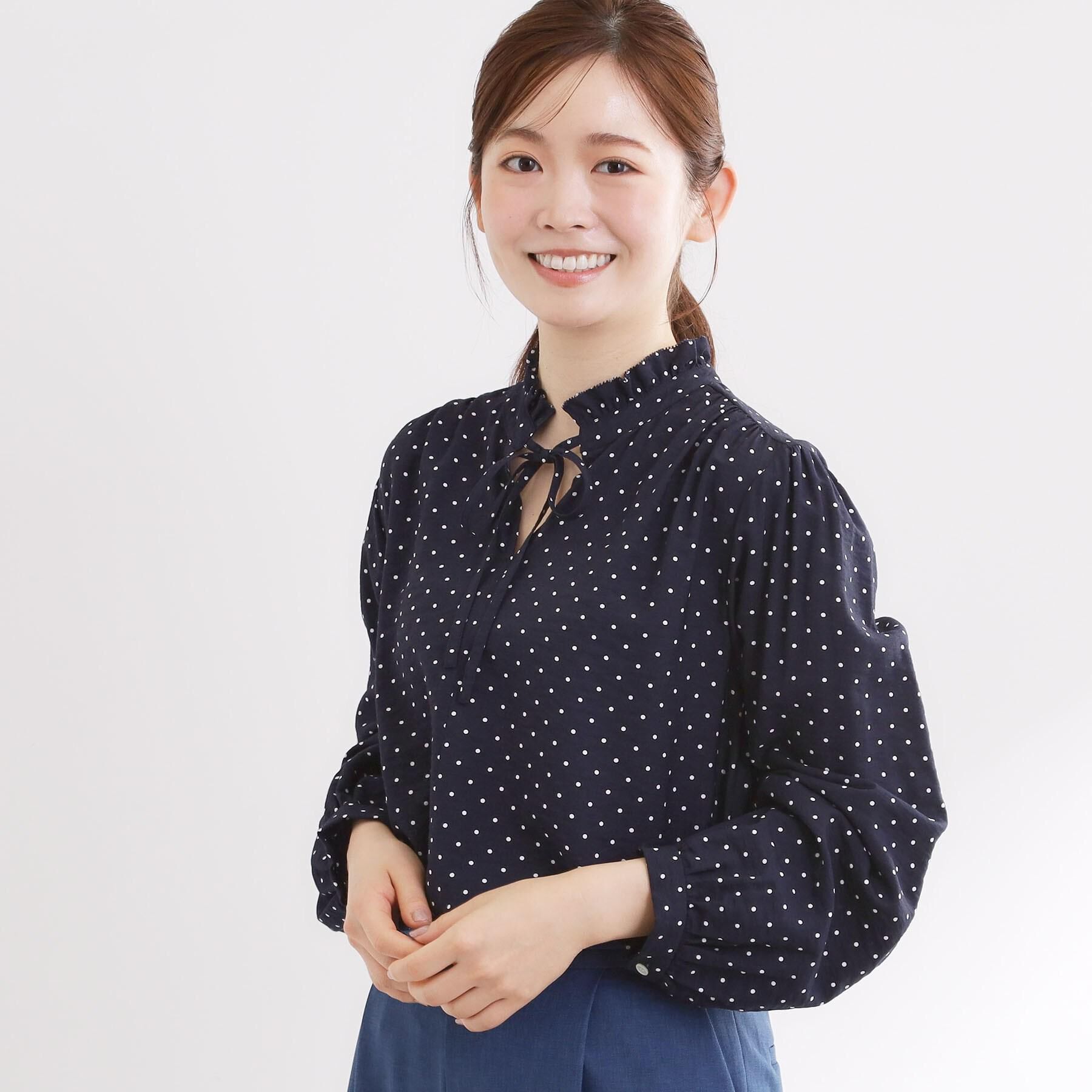 Reflect「【セットアップ可】ドット柄ワッシャーブラウス」|シャツ・ブラウス|ネイビー(194)