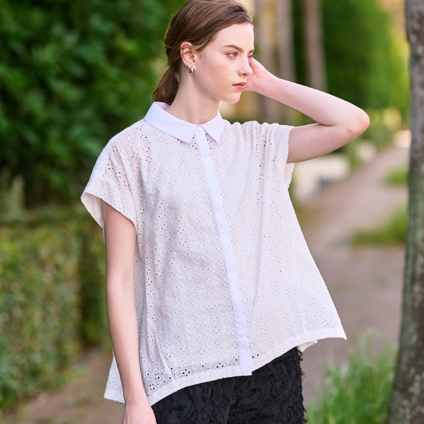 DRESSTERIOR「【洗える/コットン100％】イレギュラーヘムレースシャツ」|シャツ・ブラウス|