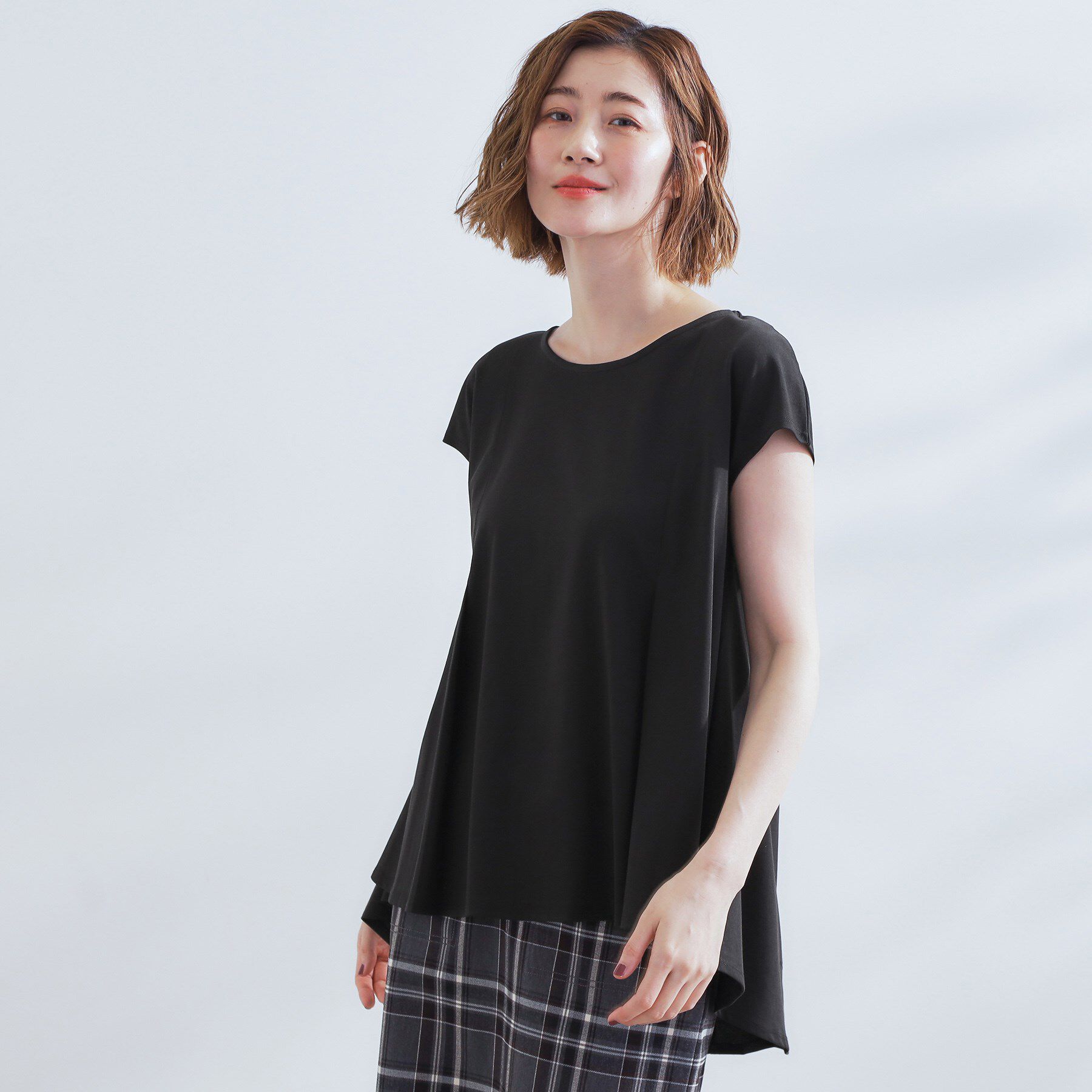 grove「すっきり見え　ペプラムフレンチスリーブカットソー」|Tシャツ・カットソー|